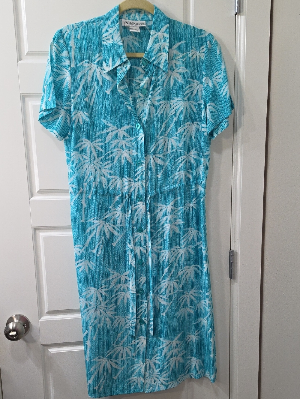 Diane von Furstenberg Turquoise and White Silk Button Down Shirtdress - XS